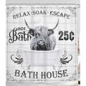 Shower Curtain Bull Farmhouse 72"W x 72"L (Pack of 1) Funny Highland Cow